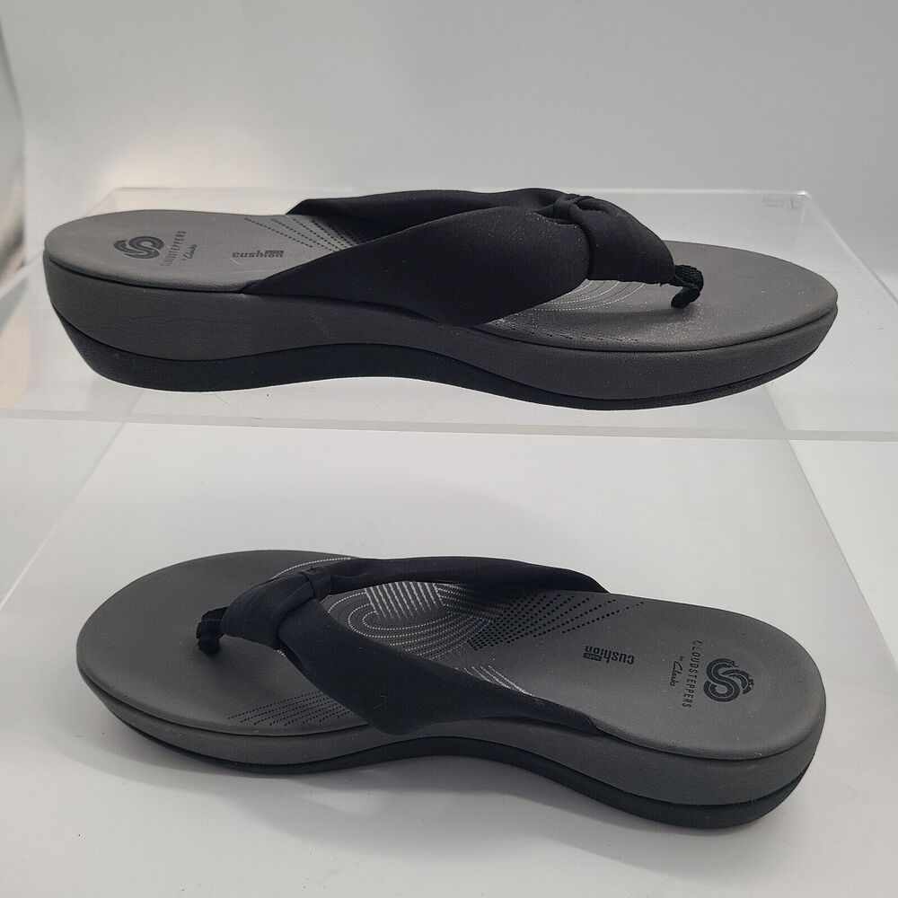 CLARKS Glison Cloudsteppers Size 11 Black Women Flip Flop Wedge Sandals MSRP $65 - Picture 3 of 8